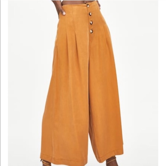 Zara orange wide leg button front palazzo pants - Picture 2 of 4